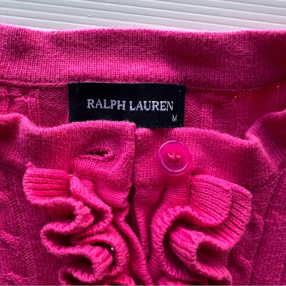 Ralph Lauren Girls Cable Knit Cardigan Pink Button Up Ruffle Size M (AU 3/4) - Picture 5 of 8
